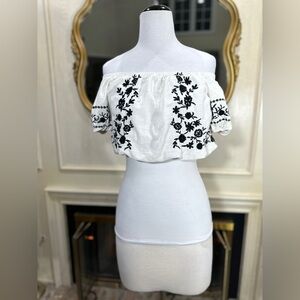 American Eagle Off Shoulder Puff Sleeve Boho Cottagecore Floral Embroidered Sz S